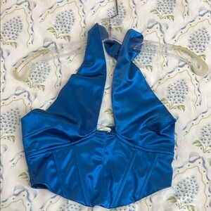 American Threads Blue Satin Crop Top